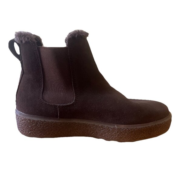 Madewell Joey Warm Pull-On Chelsea Boot Size 9 Dark Coffee Brown Leather FauxFur - Picture 1 of 9